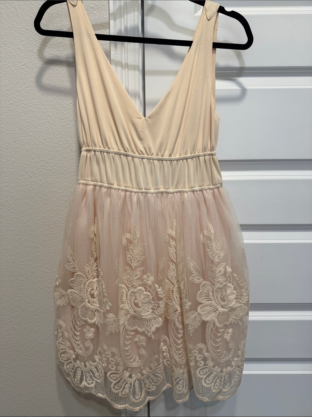 American Rag Cream Embroidered V-Neck Mini Dress